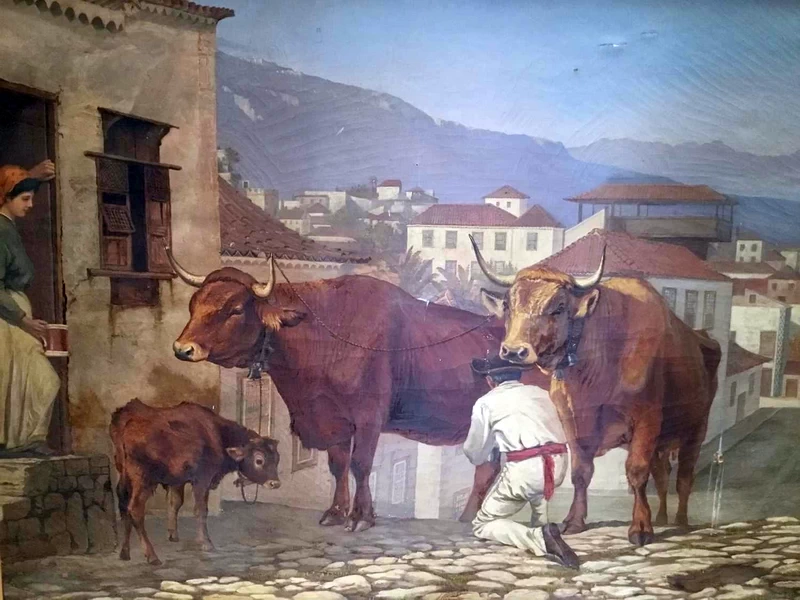 1846-Edith Arendrup - Scena mediterranea con figure e bovini